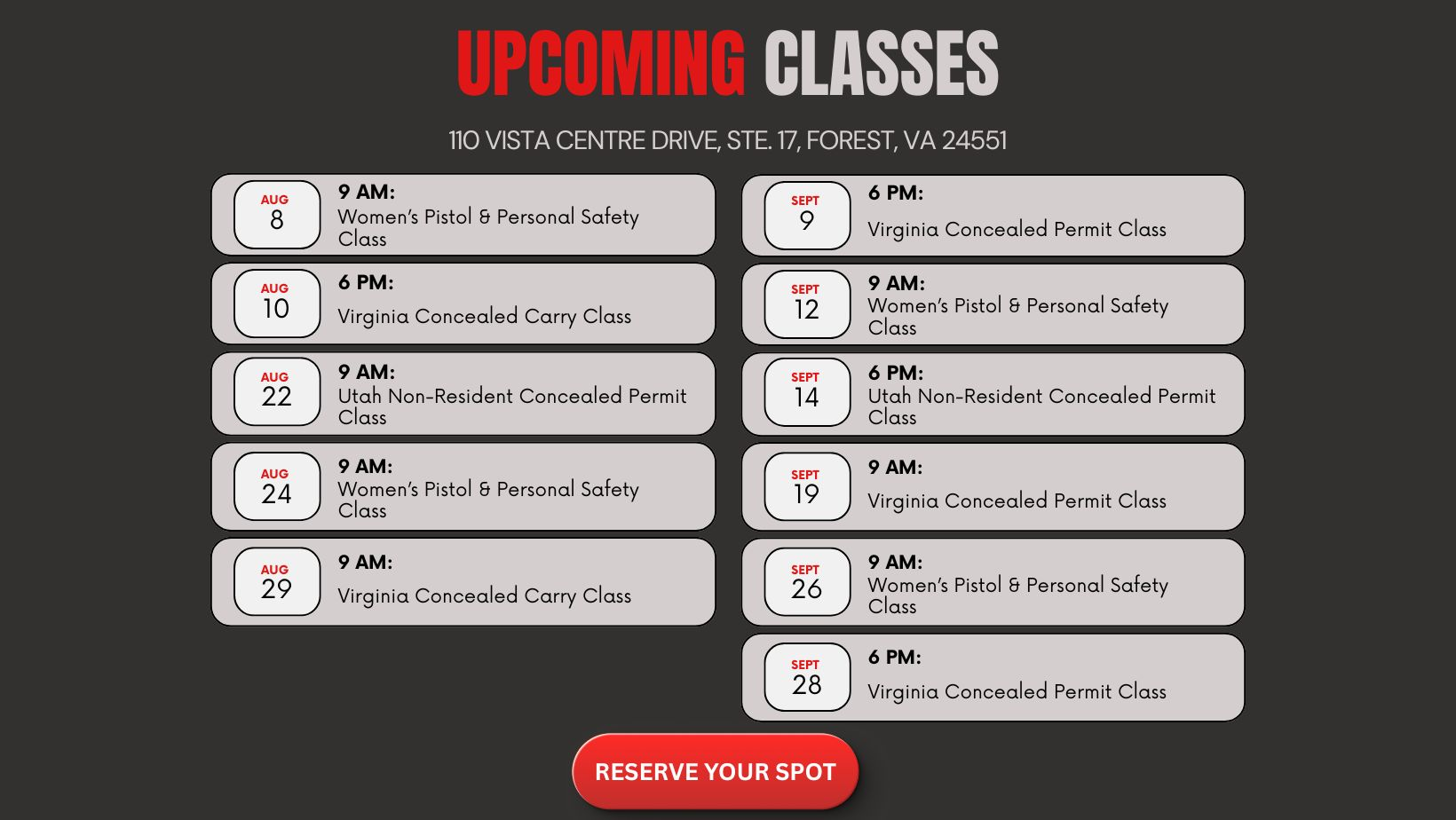 VIRGINIA PISTOL CLASSES