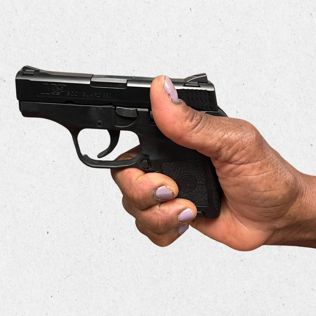 demonstrating the firearm is too small in someone's hands.